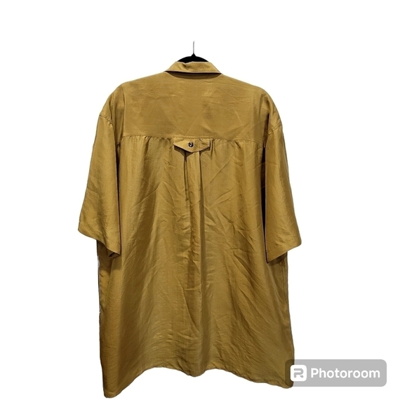 100% Silk Large Men's Gold Dress Shirt Pockets Office Party VCAY - Picture 2 of 11